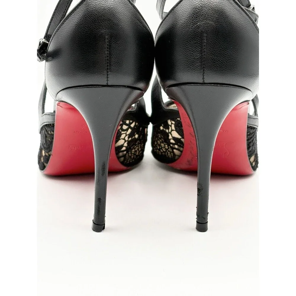 Christian Louboutin Black Leather & Lace Twistissima Pointed Heels Size EU 37.5